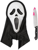 Scary Horror GhostFace Mask with Bloody Toy Knife Halloween Scream Cosplay Costume by SHOMICOBOUTIQUE