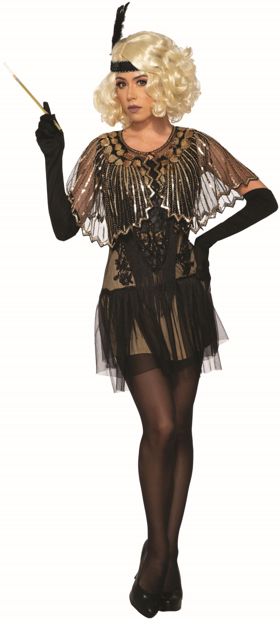 Black Roaring 20's Sequin Shawl Flapper Costume Accessory by HalloweenStore.com