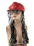 Red Alicia Go Go Cap with Attached Black Braids Wigs and Colorful Beads by HalloweenStore.com