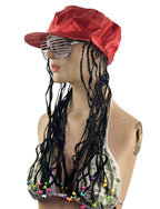 Red Alicia Go Go Cap with Attached Black Braids Wigs and Colorful Beads by HalloweenStore.com