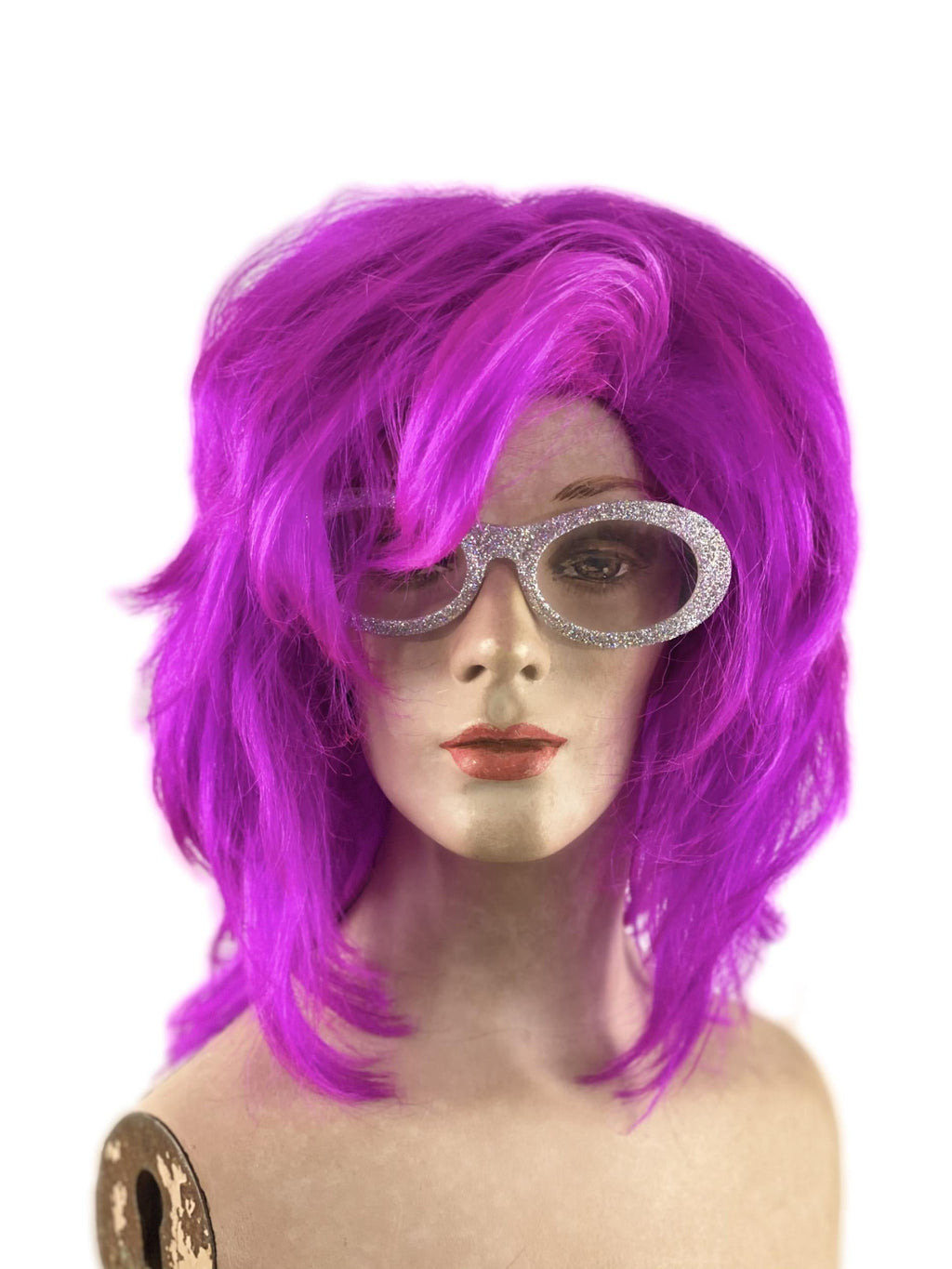 Magenta Work It Girl Drag Queen Pink Purple Layered Shaggy Sassy Mid Length Wig by HalloweenStore.com