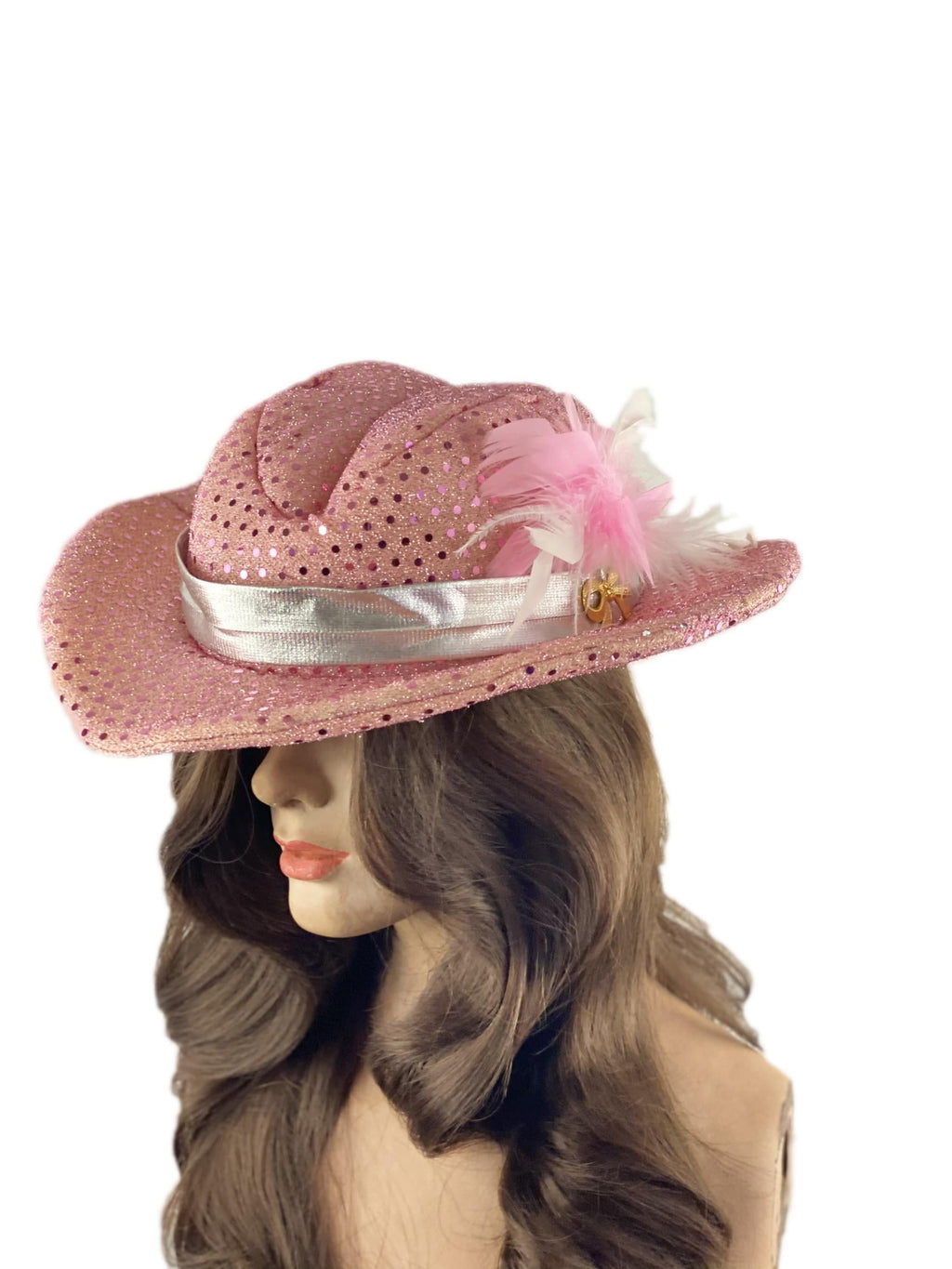 Rhinestone Pink Sequin Cowgirl Gal Feather Girl Dress Up Costume Hat by HalloweenStore.com