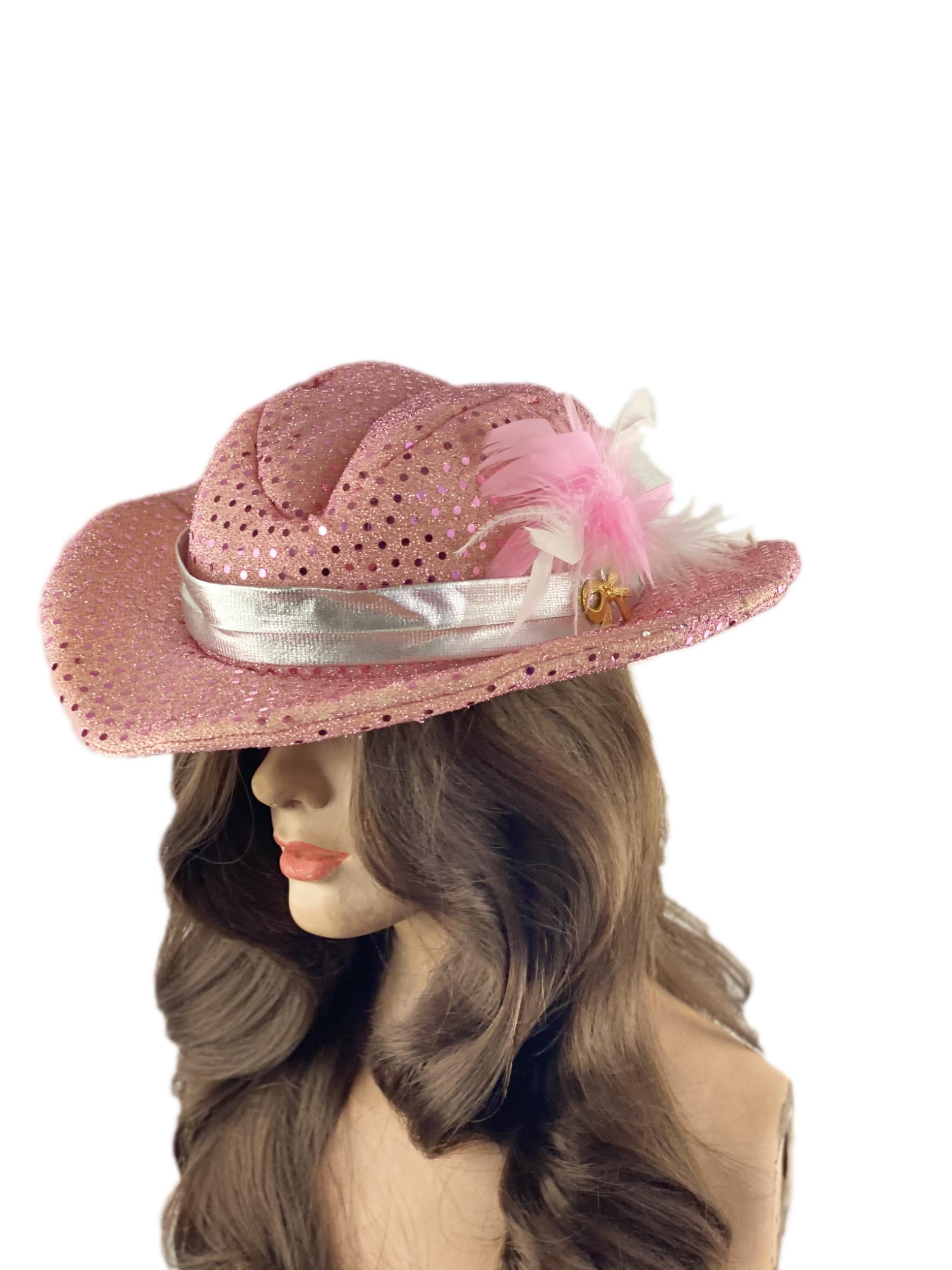 Rhinestone Pink Sequin Cowgirl Gal Feather Girl Dress Up Costume Hat by HalloweenStore.com