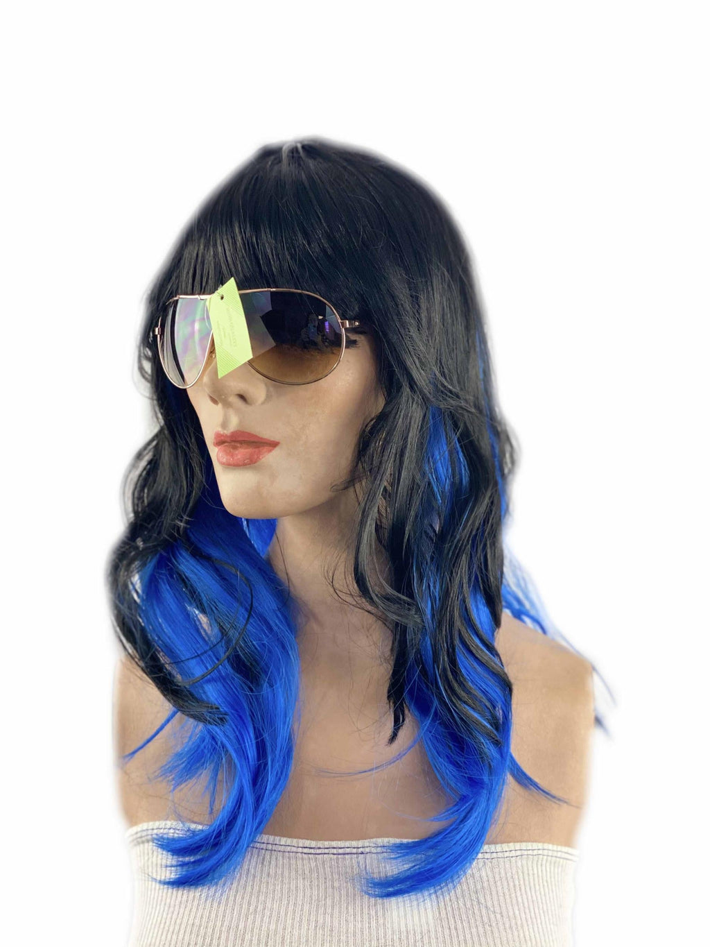 Two Toned Black with Blue Streak Chunks Underneath Sexy Vamp Women's Costume Wig by HalloweenStore.com
