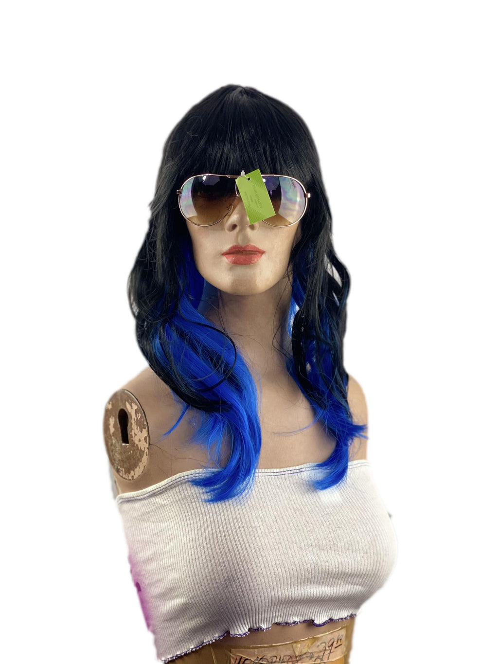 Two Toned Black with Blue Streak Chunks Underneath Sexy Vamp Women's Costume Wig by HalloweenStore.com