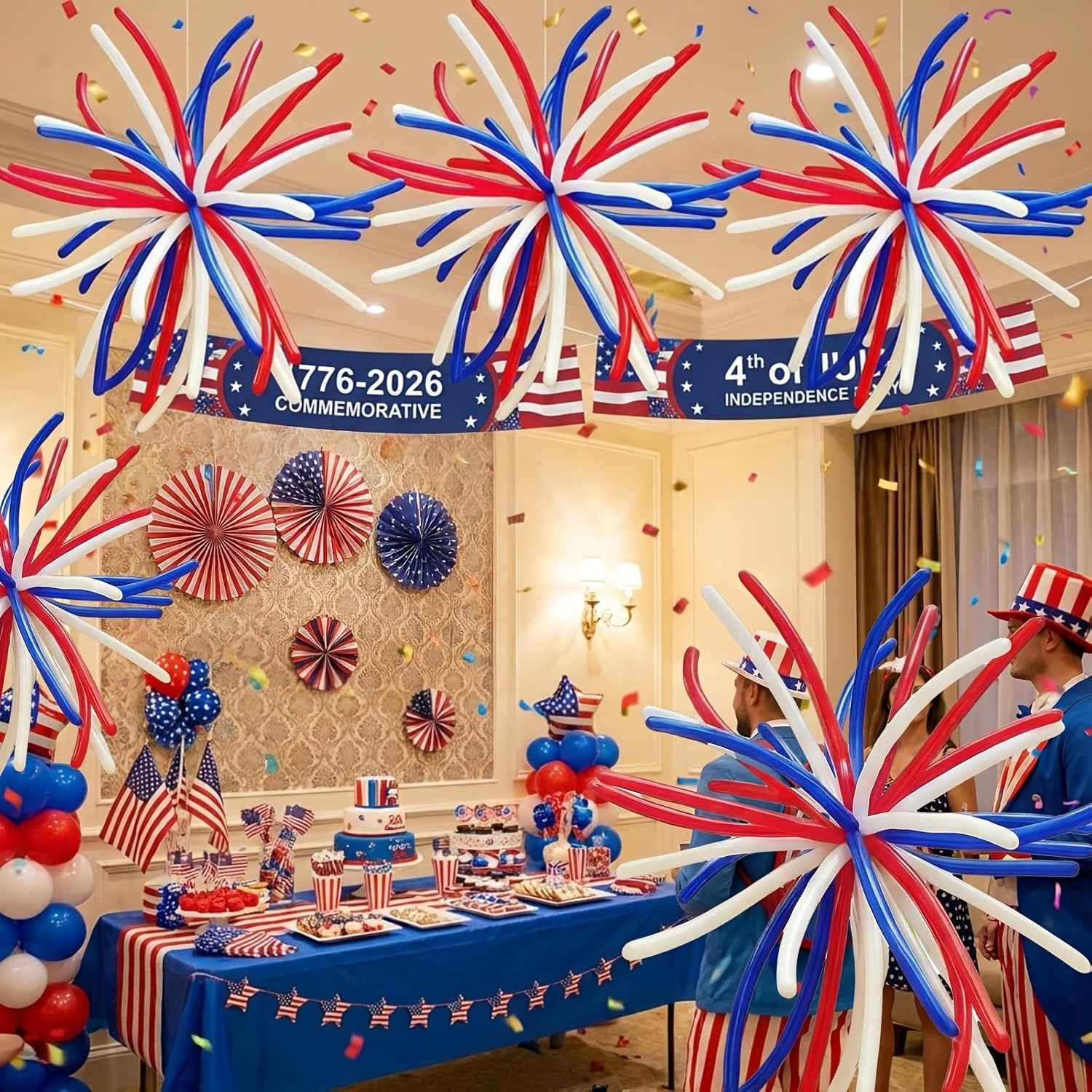 90pcs of 51-Inch Long Red, White, And Blue Balloons for The Usa'S 250Th Anniversary Fireworks Celebration, Perfect for Patriotic Parties And Events from 1776 to 2026, Including Independence Day And Memorial Day