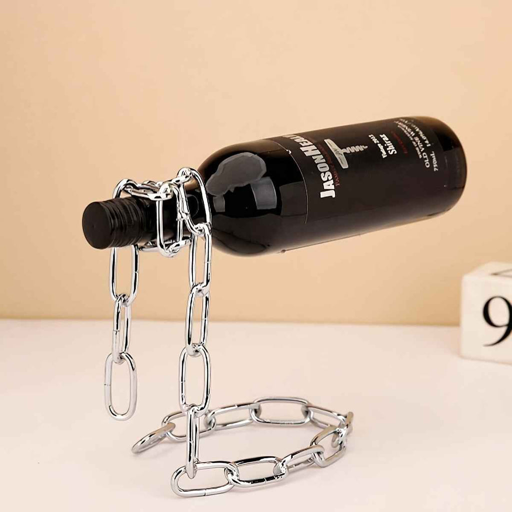 Iron Chain Wine Bottle Holder, Decorative Hanging Wine Rack, Novelty Suspended Bottle Display Stand, Modern Home Decor Accessory, Elegant Centerpiece for Living Room, Kitchen Storage Organizer - 1pc