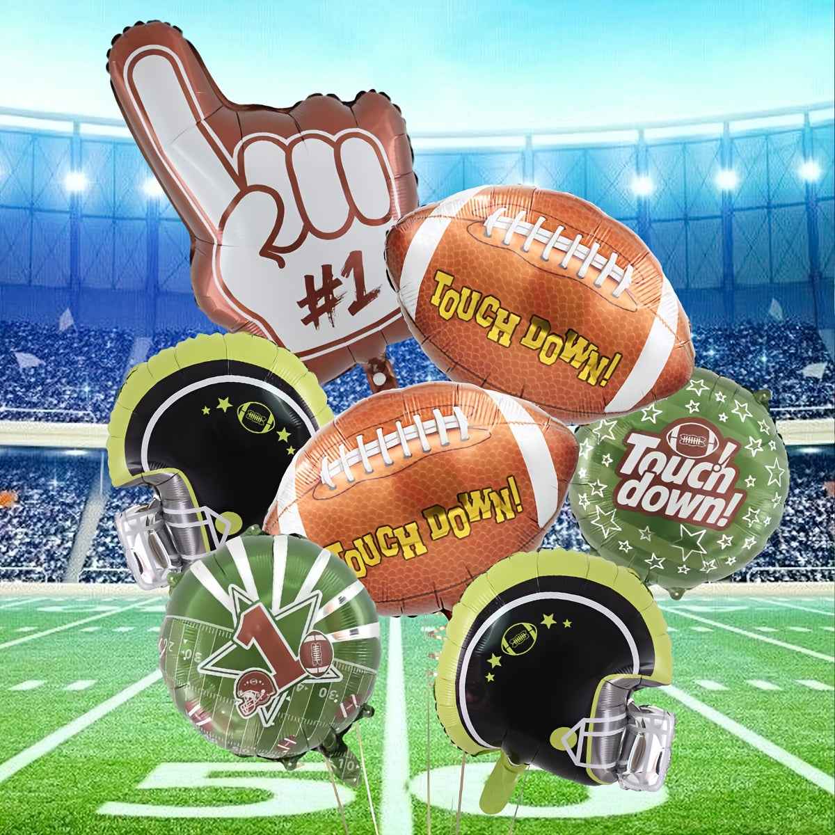 7pcs Super Football Balloon Set, Including a Football And Helmet Foil Balloons, Suitable for Event Atmosphere Decoration, Fan Props, Rugby Matches, And Spectators