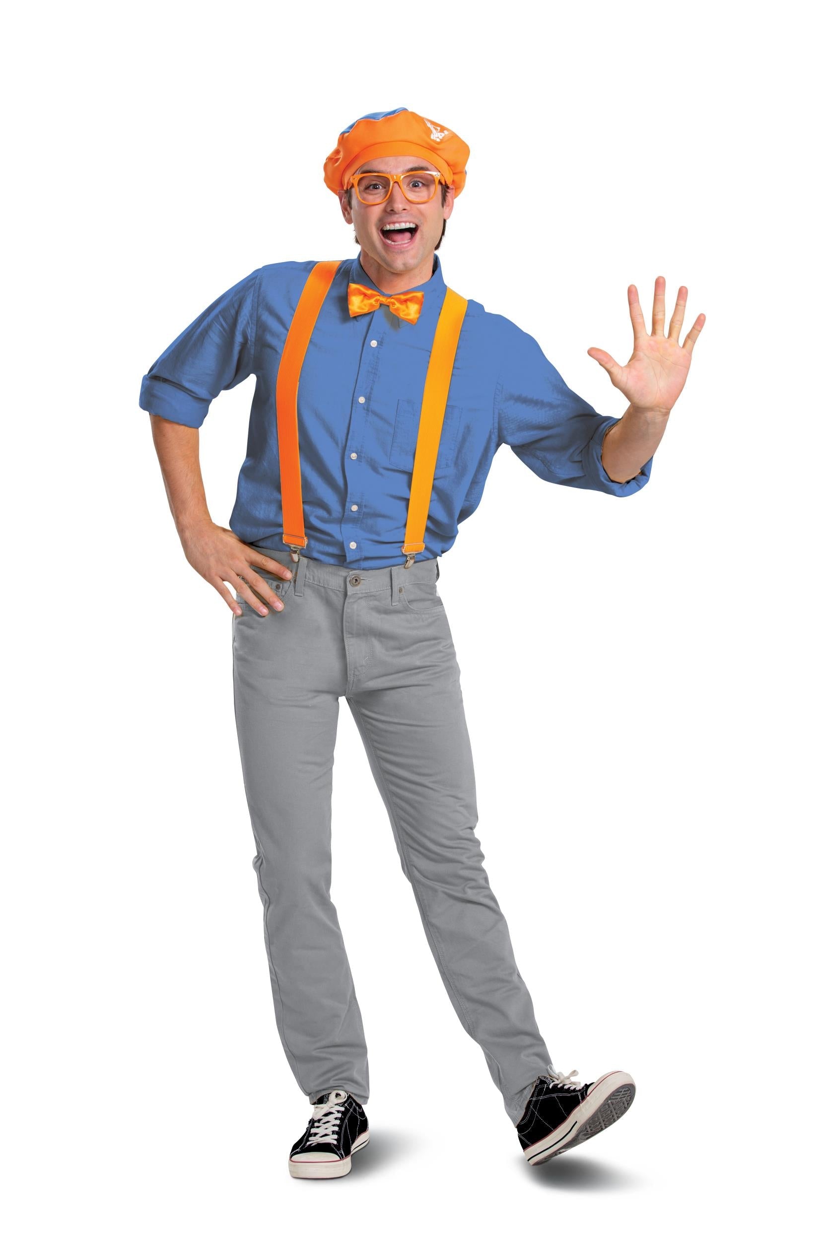 Blippi Adult Outfit Hat, Glasses, Bowtie, Suspenders Costume Kit by HalloweenStore.com