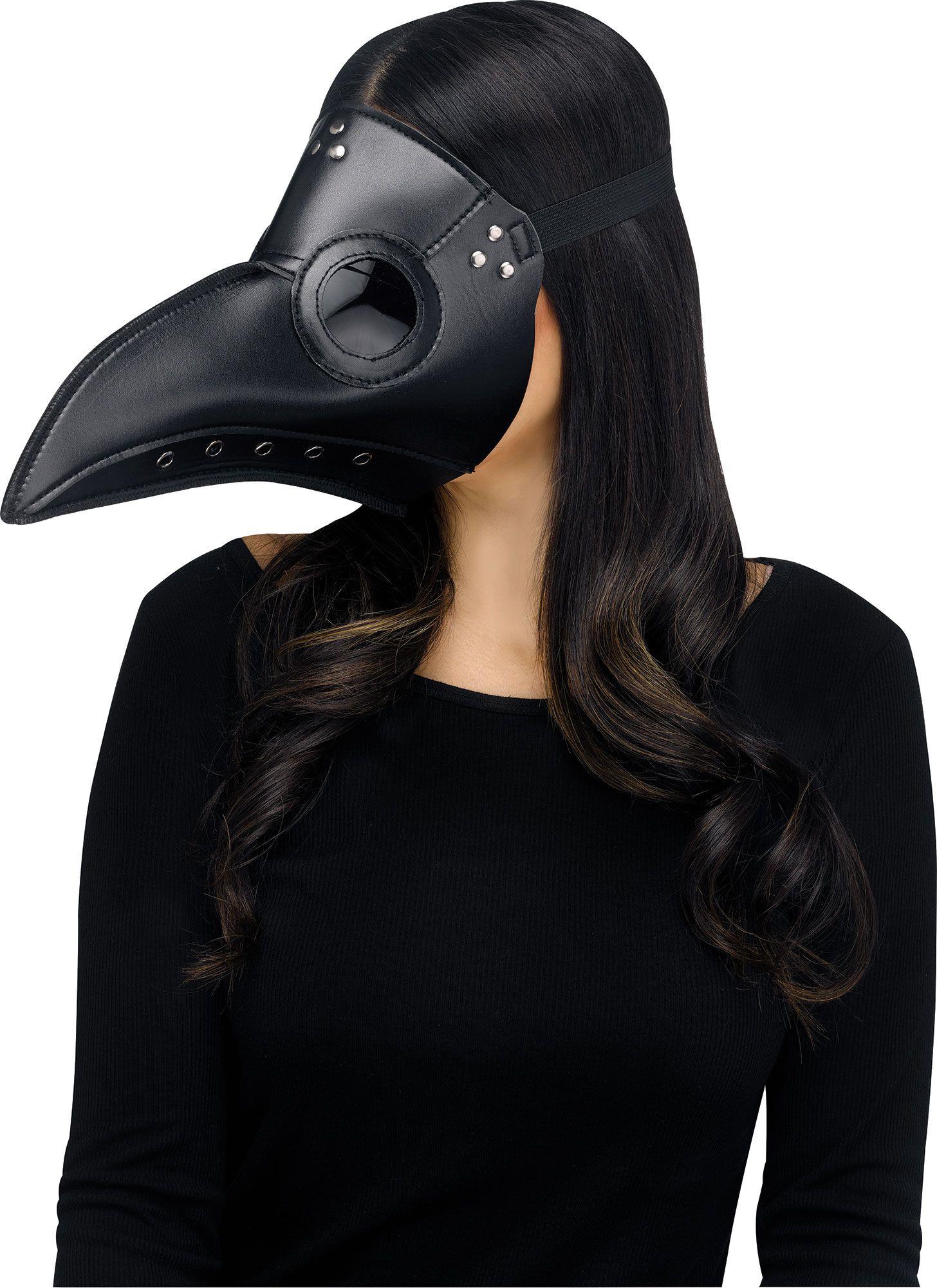 Black Faux Leather Plague Doctor Scary Halloween Mask by HalloweenStore.com