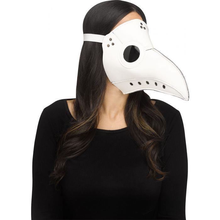 White Faux Leather Plague Doctor Scary Halloween Mask by HalloweenStore.com