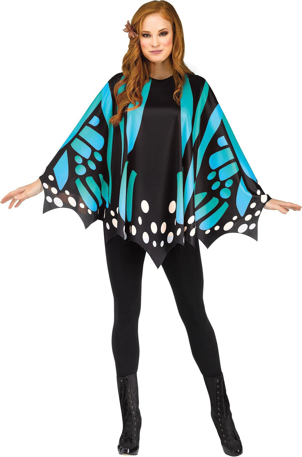 Teal Butterfly Poncho Women's Costume Accessory by HalloweenStore.com