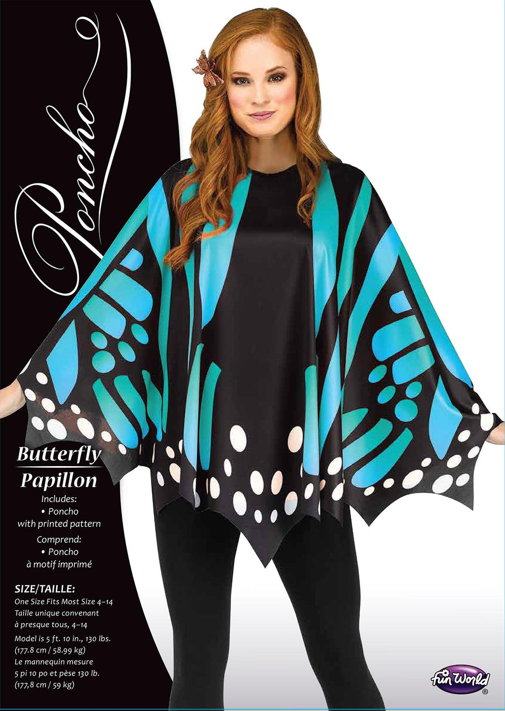 Teal Butterfly Poncho Women's Costume Accessory by HalloweenStore.com