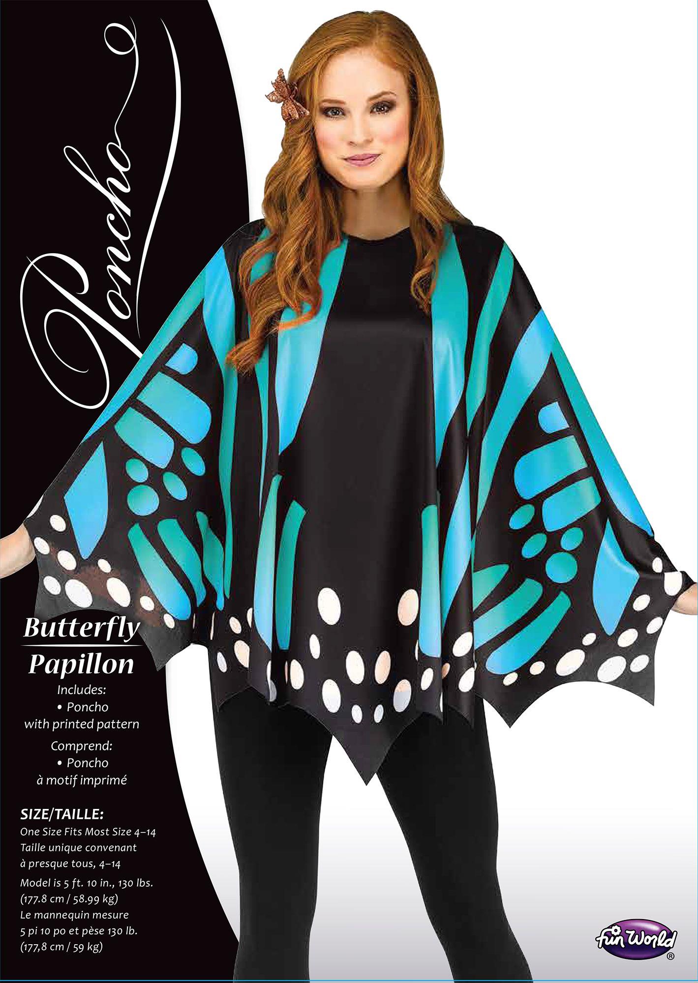 Teal Butterfly Poncho Women's Costume Accessory by HalloweenStore.com