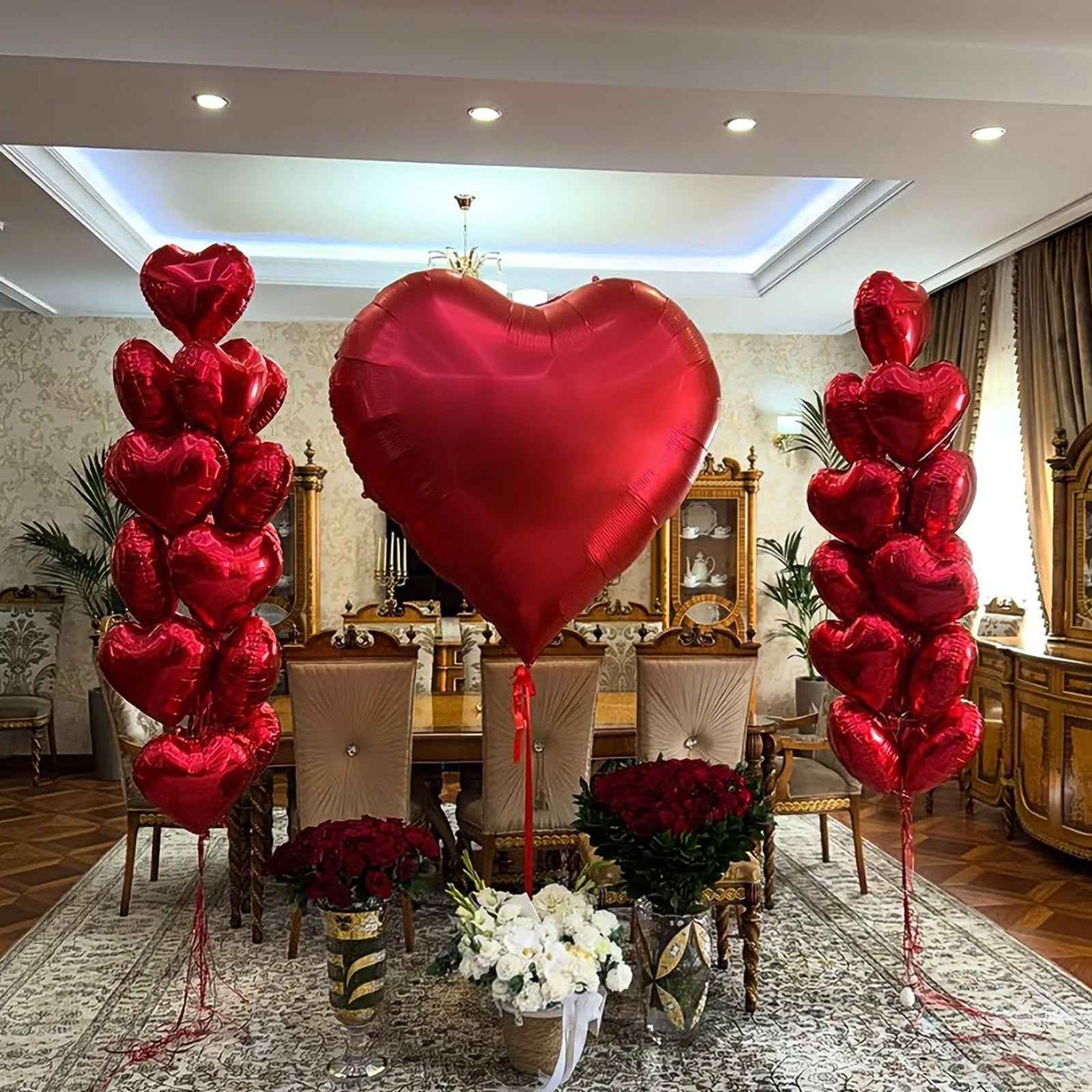 21pcs, Extra Large 63 Inch Red Foil Balloons And 18 Inch Heart-Shaped Foil Balloons - Valentine'S Day Proposal Wedding Birthday Decorations
