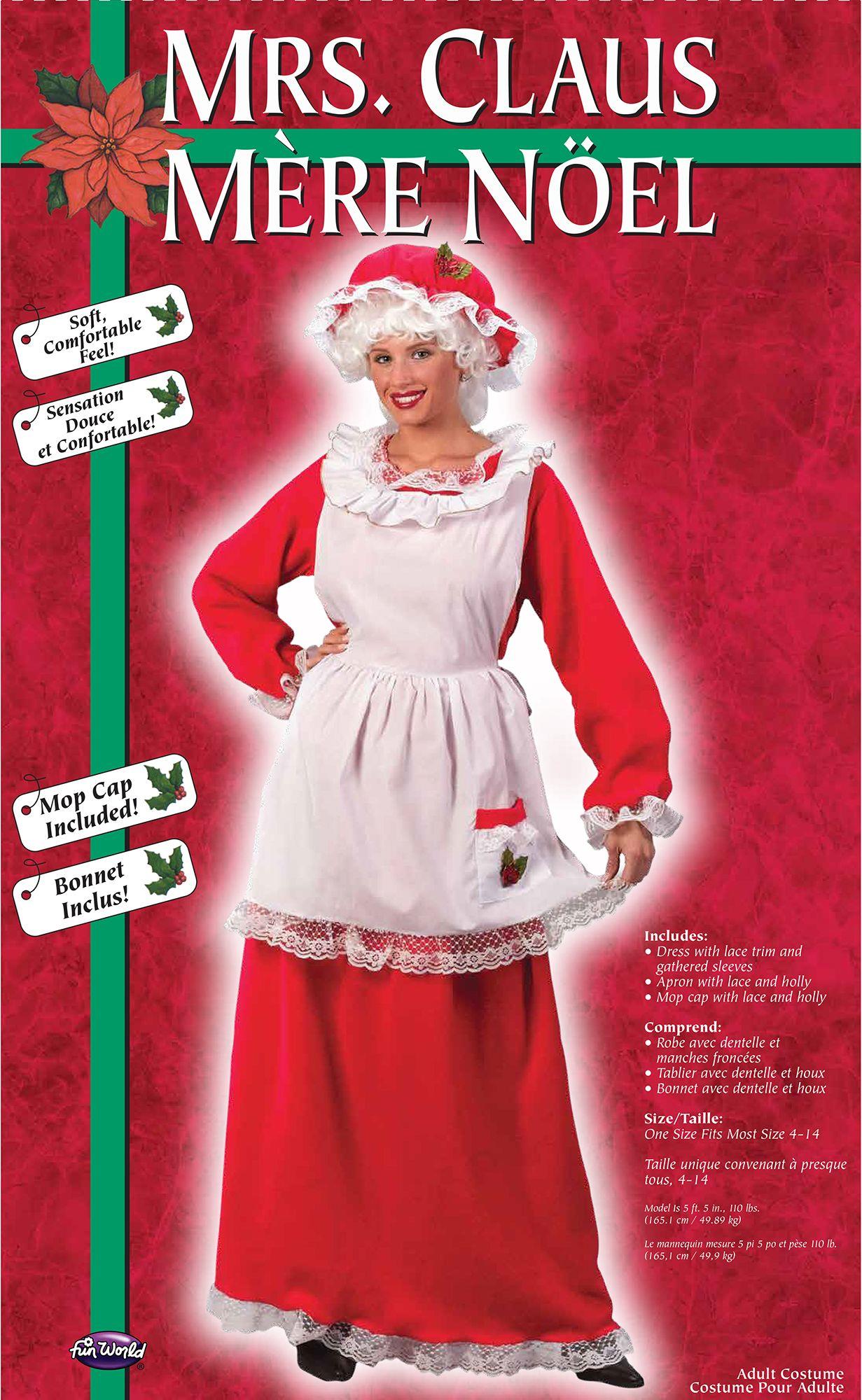 Mrs. Clause Christmas Santa Red Dress and Apron Adult Costume by HalloweenStore.com