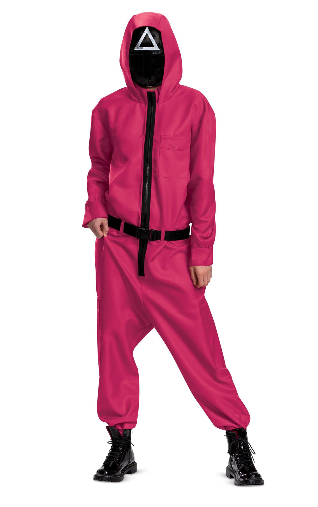 Squid Games Triangle Guard Jumpsuit and Mask Costume Adult Large/X-Large by HalloweenStore.com