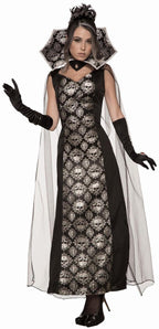 Dark Countess Adult Vampire Skull Dress Black and Silver by HalloweenStore.com
