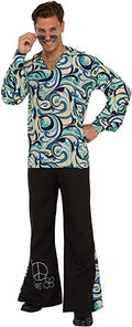 Disco Hippie 70's Blue Swirl Collared Shirt and Bell Bottom Pants Costume by HalloweenStore.com