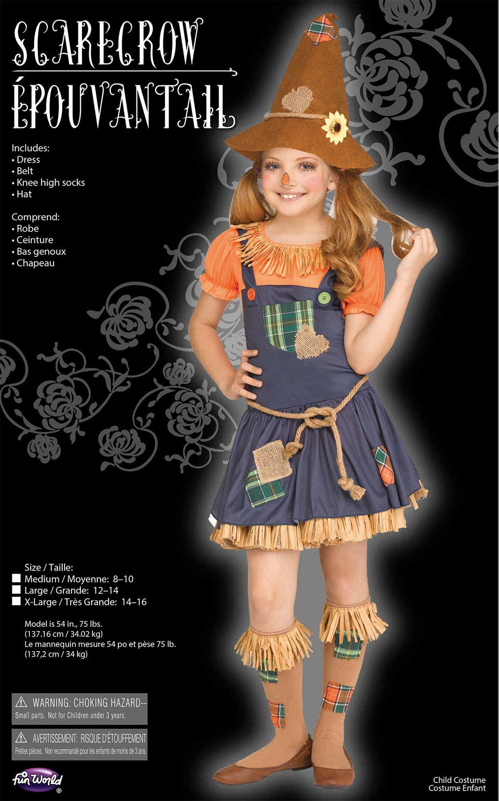 Cute Scarecrow Child Costume Size Medium 8-10 by HalloweenStore.com