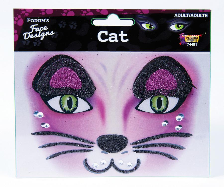 Glittered Rhinestone Cat Face Design Art Self Adhesive Stickers Decor Makeup by HalloweenStore.com