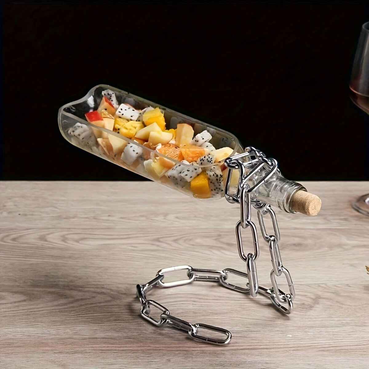 Iron Chain Wine Bottle Holder, Decorative Hanging Wine Rack, Novelty Suspended Bottle Display Stand, Modern Home Decor Accessory, Elegant Centerpiece for Living Room, Kitchen Storage Organizer - 1pc