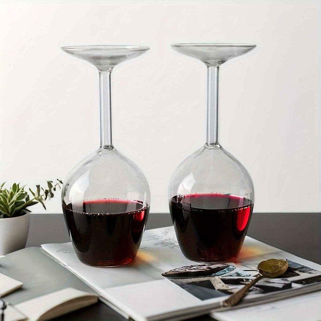 1pc, 13.53oz, Creative Inverted Wine Glass, Unique Shape And Eye-Catching Design. Glass Material, Exquisite Design, Premium Texture. Suitable for Serving Wine, Decanting And Tasting. Home Decor, Artistic Appeal. Transparent Material