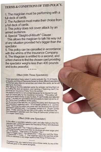 MilesMagic Magicians Insurance Policy Classical Stage Street Pocket Gimmick Real Cards Magic Trick