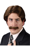 70's News Anchor Wig and Mustache Anchorman Ron Burgundy by HalloweenStore.com