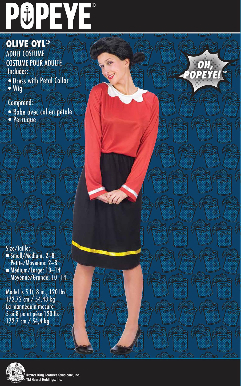 Olive Oyl Adult Costume Popeye Sailor Wife S/M 2-8 by HalloweenStore.com