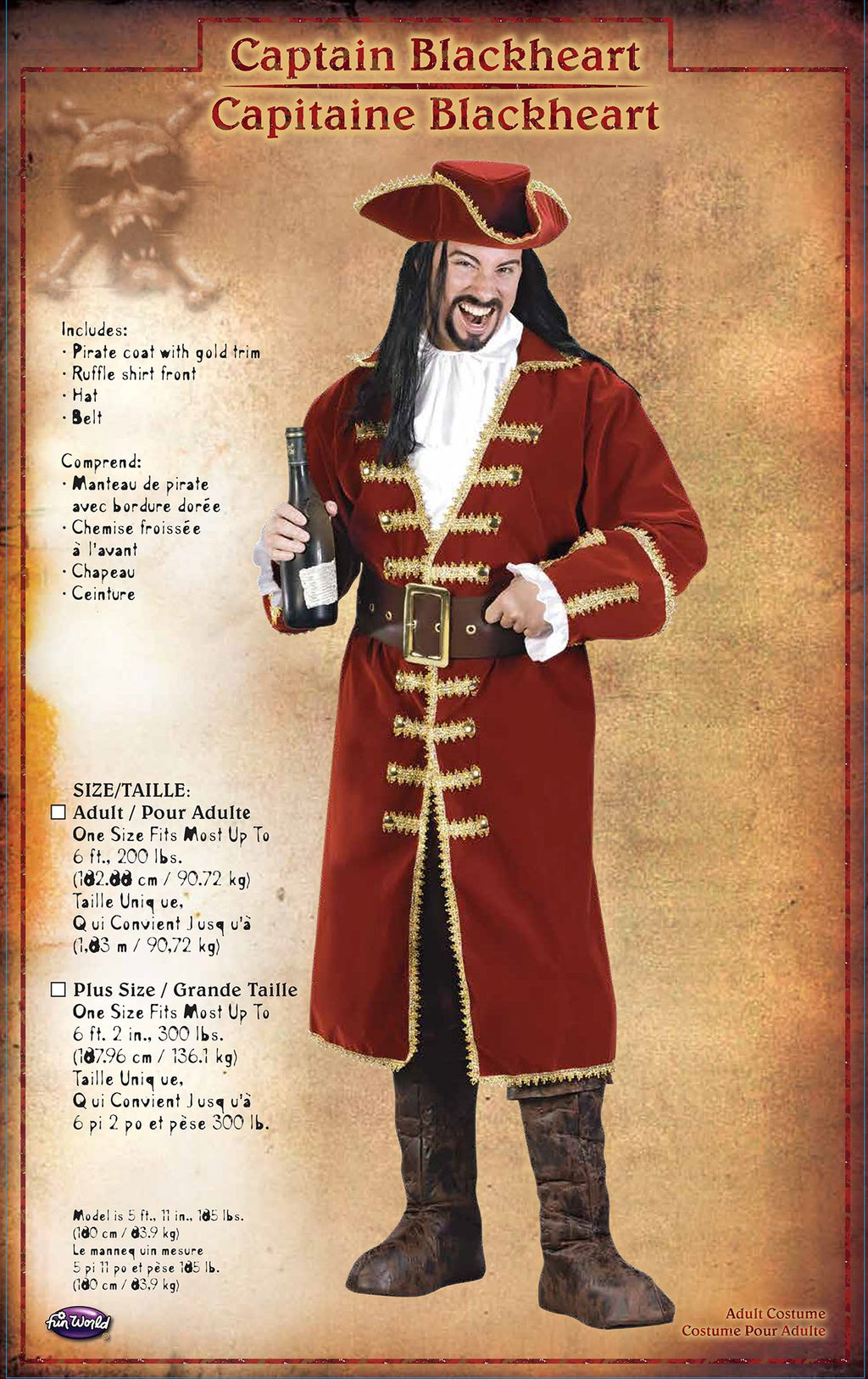 Captain Hook Black Heart Adult Plus Size Pirate Costume by HalloweenStore.com
