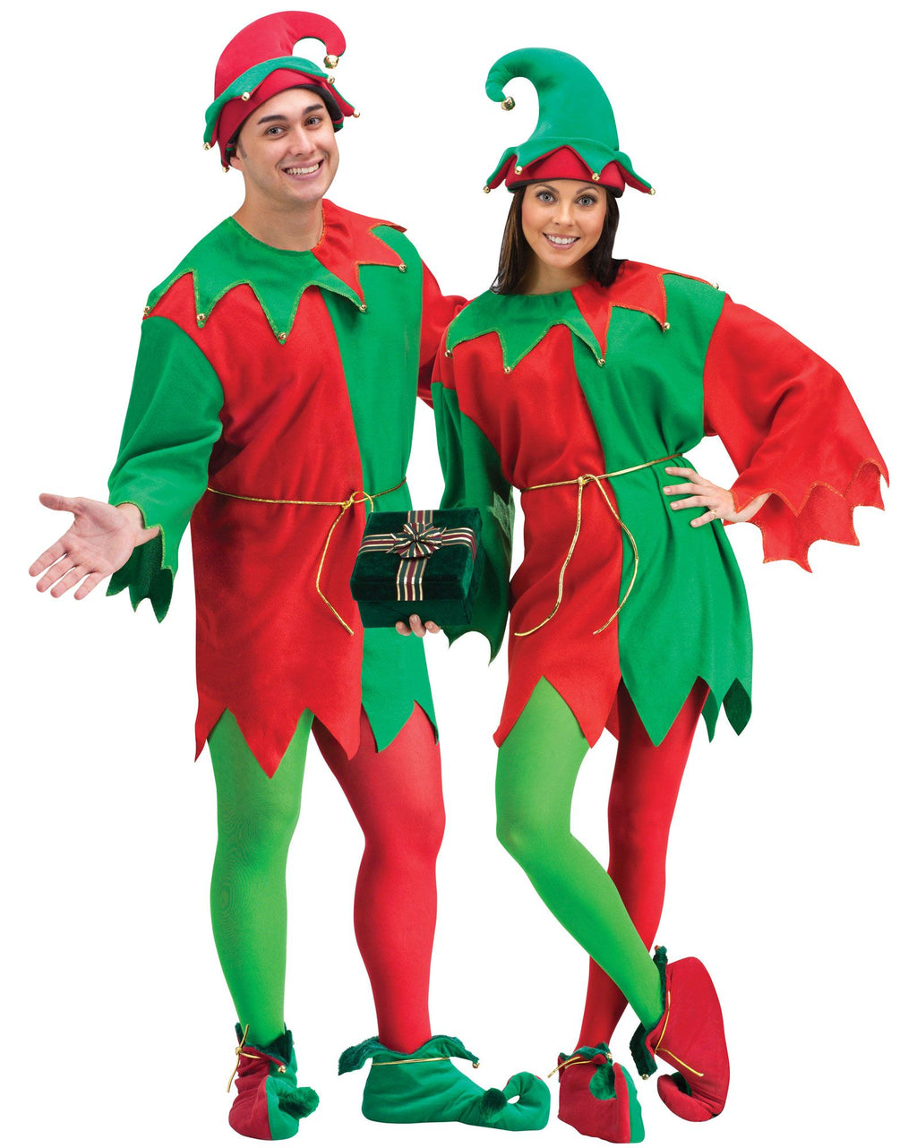 Red and Green Elegant Elf Set Christmas Santa Helper Adult Unisex Costume by HalloweenStore.com