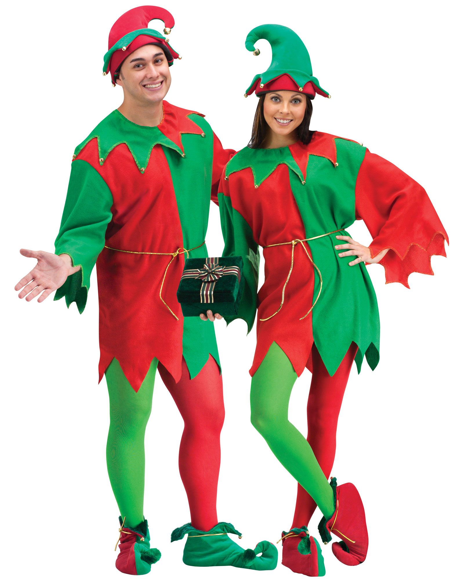 Red and Green Elegant Elf Set Christmas Santa Helper Adult Unisex Costume by HalloweenStore.com