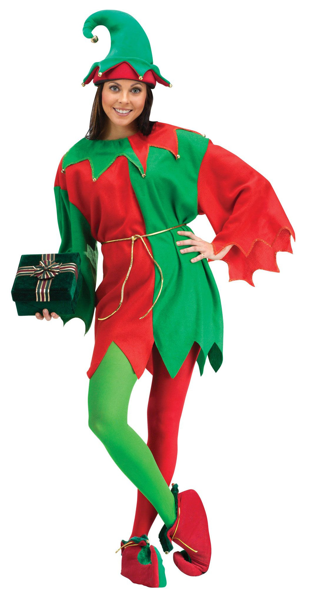 Red and Green Elegant Elf Set Christmas Santa Helper Adult Unisex Costume by HalloweenStore.com