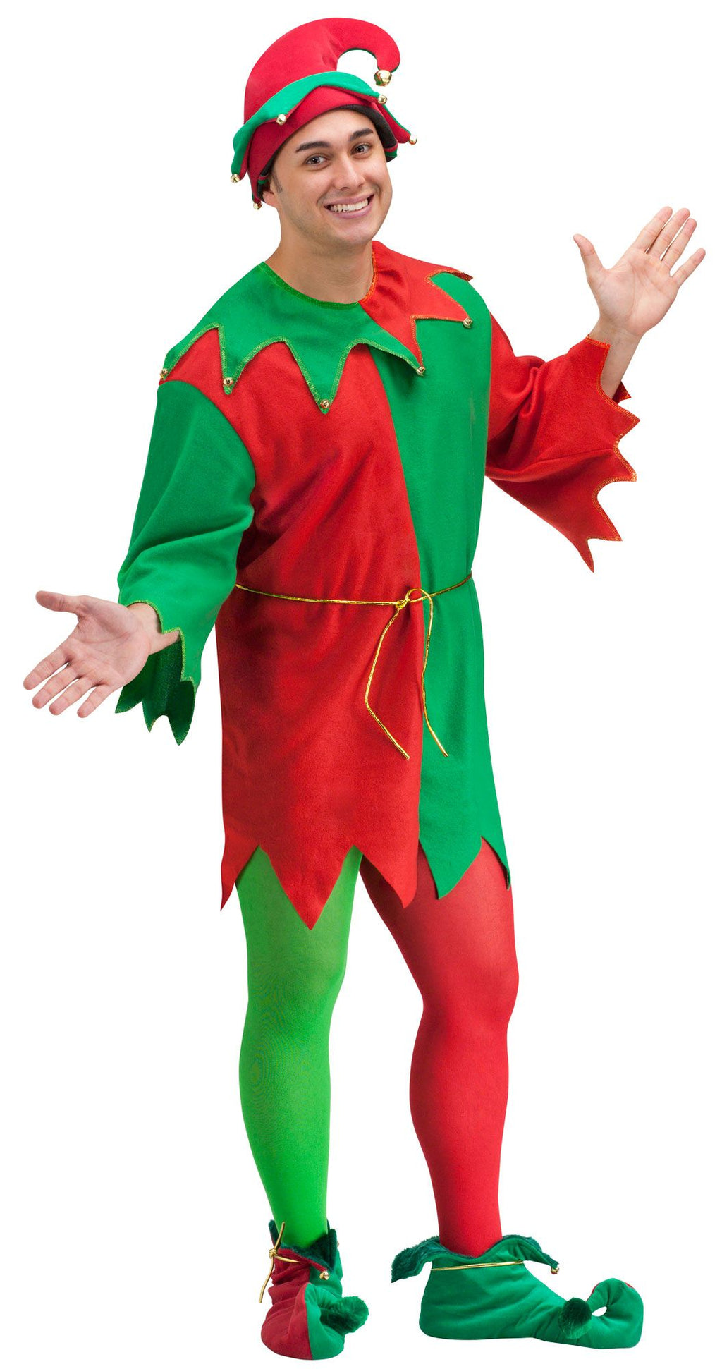 Red and Green Elegant Elf Set Christmas Santa Helper Adult Unisex Costume by HalloweenStore.com