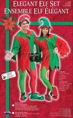 Red and Green Elegant Elf Set Christmas Santa Helper Adult Unisex Costume by HalloweenStore.com