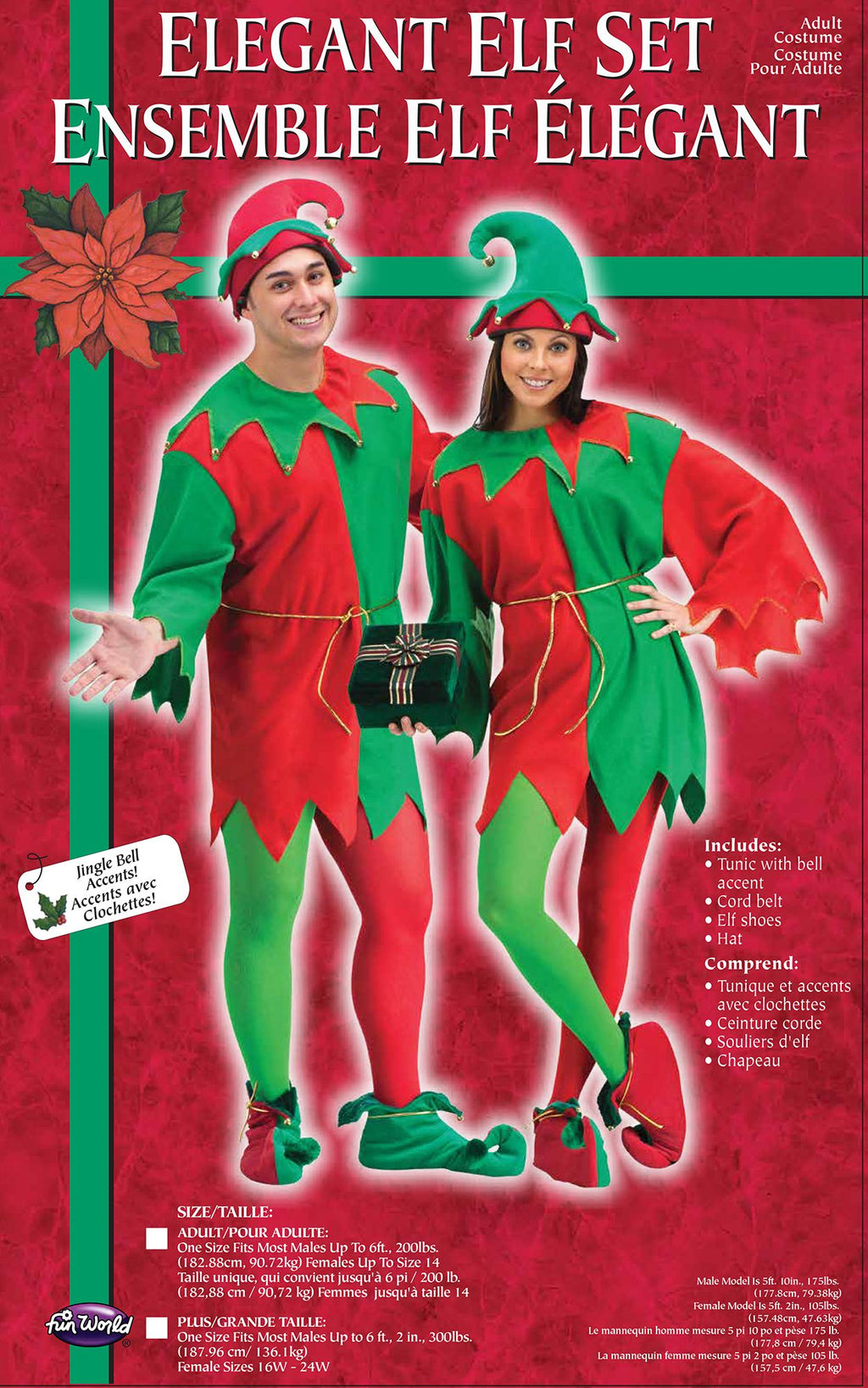 Red and Green Elegant Elf Set Christmas Santa Helper Adult Plus Size Costume by HalloweenStore.com