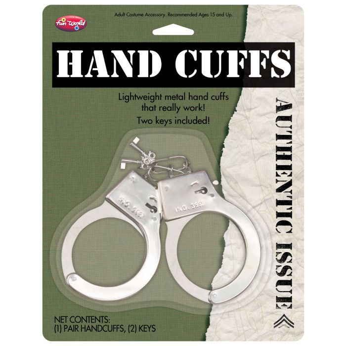 Metal Handcuffs Fake Costume Accessory with Keys by HalloweenStore.com