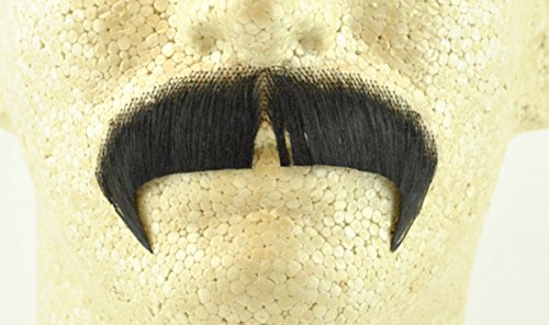 Black 100% Human Hair European Character Elegant Handlebar Mustache 2028 by HalloweenStore.com
