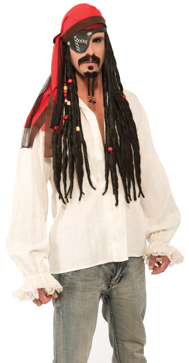 Pirate Dreads with Red Headscarf Adult Black Wig by HalloweenStore.com