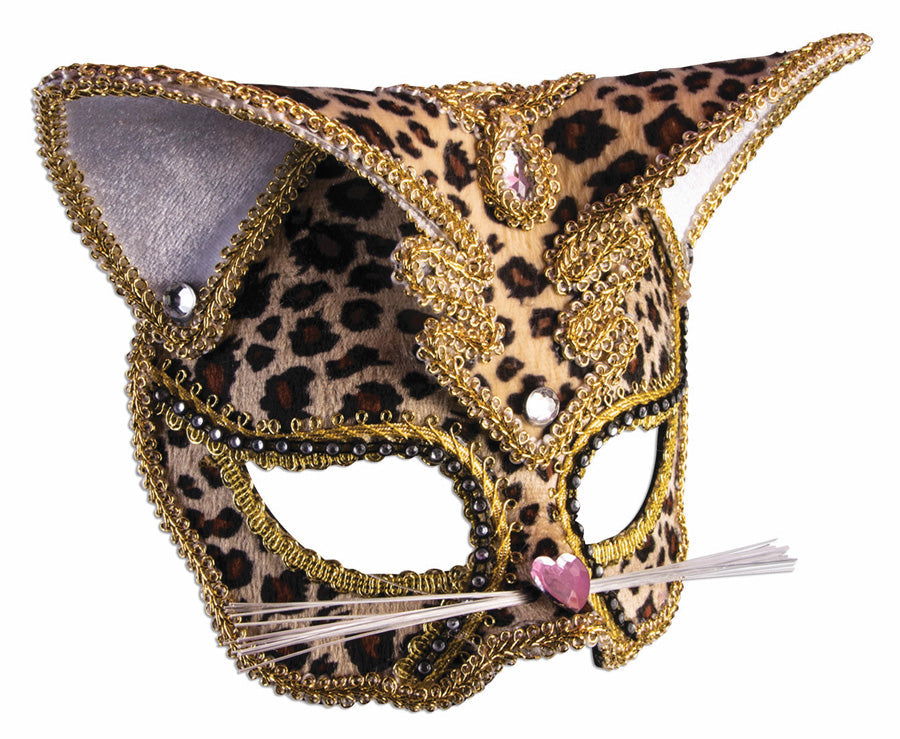 Leopard Deluxe Cat Masquerade Venetian Mask by HalloweenStore.com
