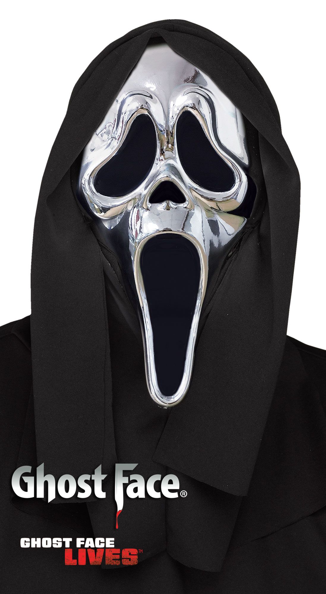 Fun World Scream Ghost Face Silver Chrome Character Costume Mask by HalloweenStore.com