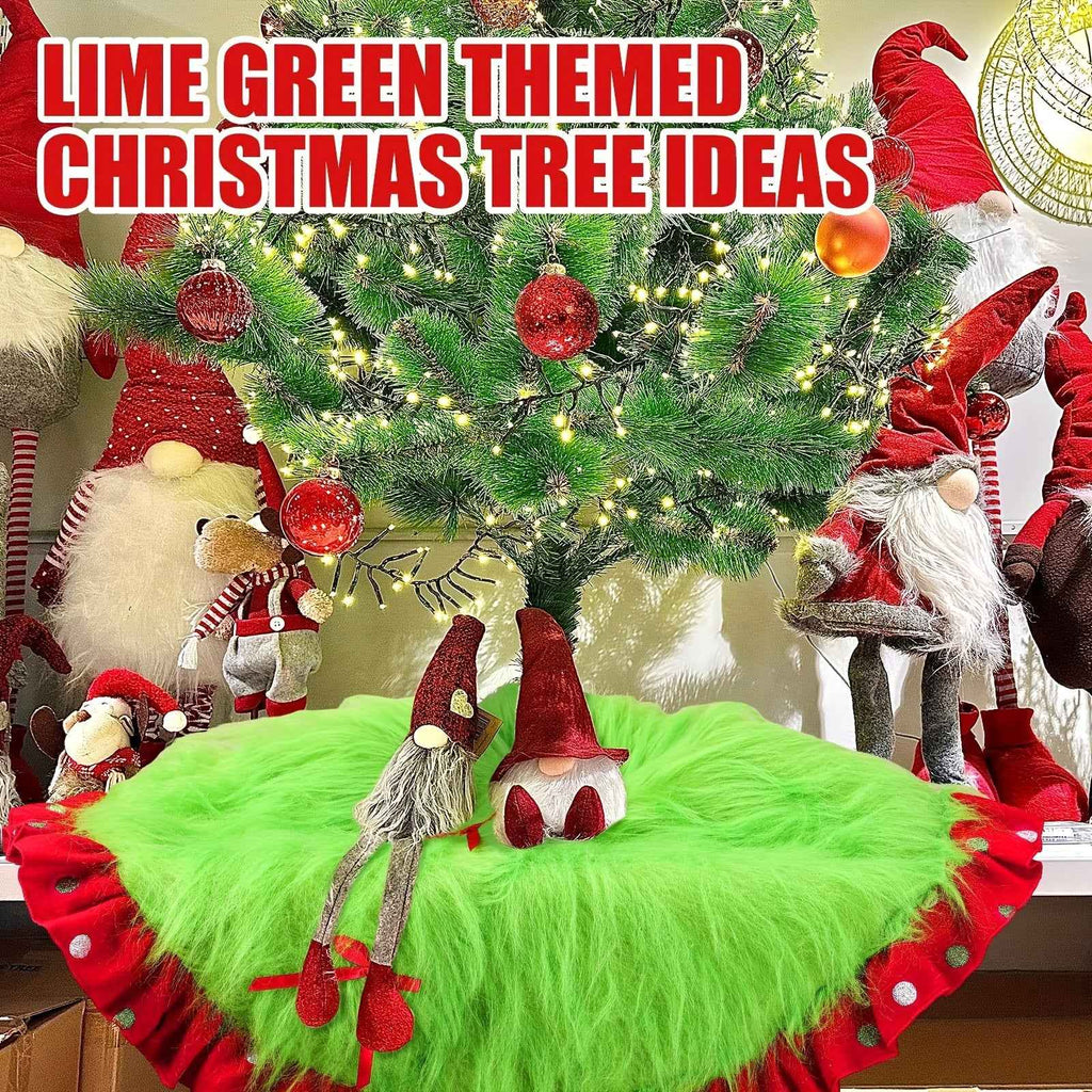 Merry Christmas. 1pc of 36-Inch Red And Green Christmas Tree Skirt, Green Plush Christmas Tree Skirt with Shiny Embellishments, Artificial Round, Suitable for Christmas Party Home Decoration, Holiday Santa Claus Theme