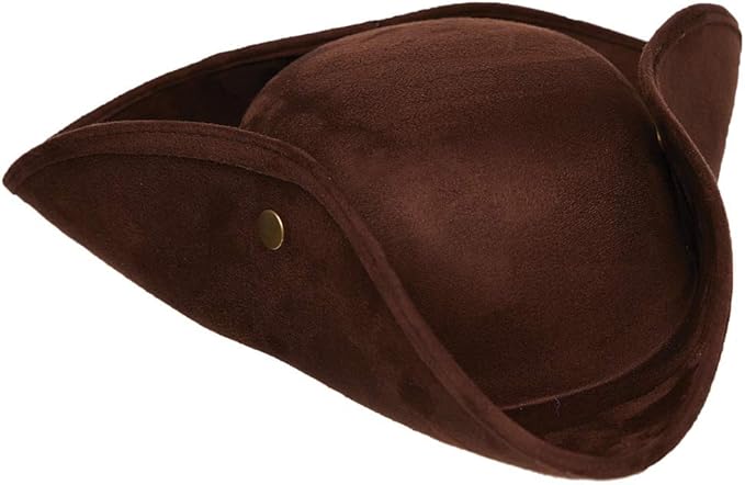 Adult Brown Colonial Tri-Corner Pirate Faux Suede Costume Hat by HalloweenStore.com