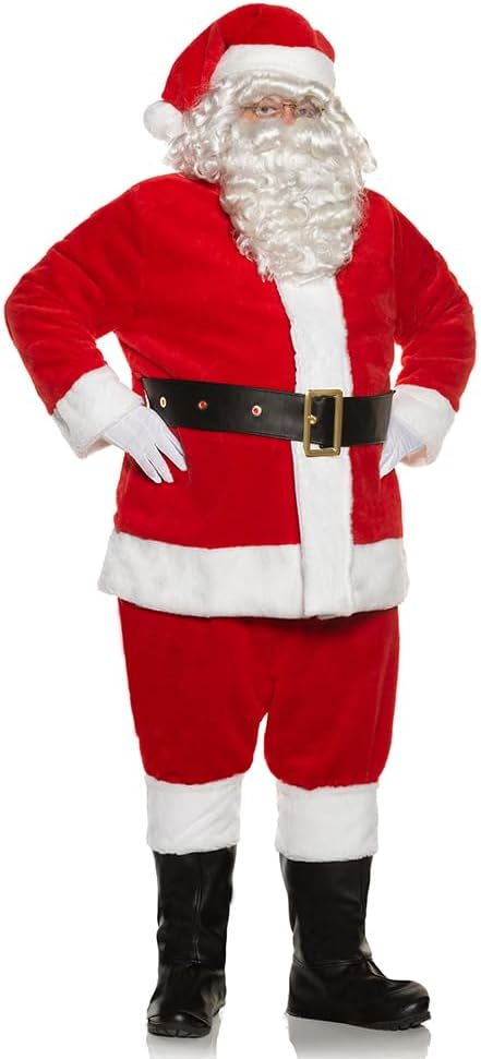 Adult Red and White Deluxe Plush Santa Claus Suit Men's Costume by HalloweenStore.com