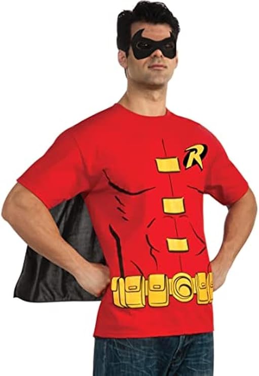 Robin T-Shirt With Cape And Mask DC Comics by HalloweenStore.com