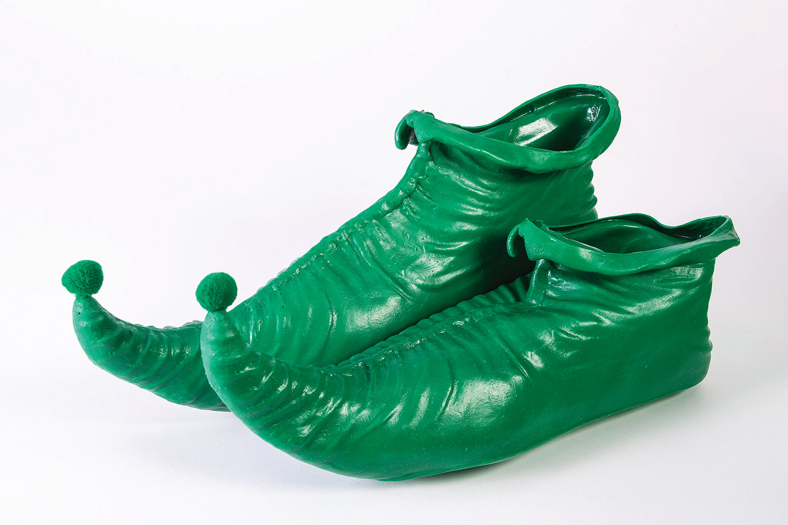 Green PVC Elf Shoes Christmas Costume Accessory by HalloweenStore.com