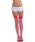 Candy Cane Red and White Striped Thigh High Stockings by HalloweenStore.com