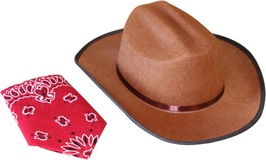 Jr Brown Cowboy Hat with Red Bandana Kids Child Hat by HalloweenStore.com