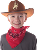 Jr Brown Cowboy Bronco Logo Hat with Red Bandana Kids Child Hat by HalloweenStore.com